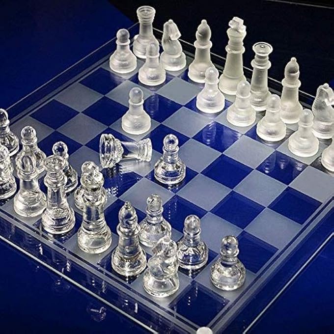 rayihni FINE GLASS CHESS GAME SET, SOLID GLASS CHESS PIECES AND CRYSTAL MIRROR CHESS BOARD FOR YOUTH ADULTS GIFT (SIZE : SMALL) - Image 3